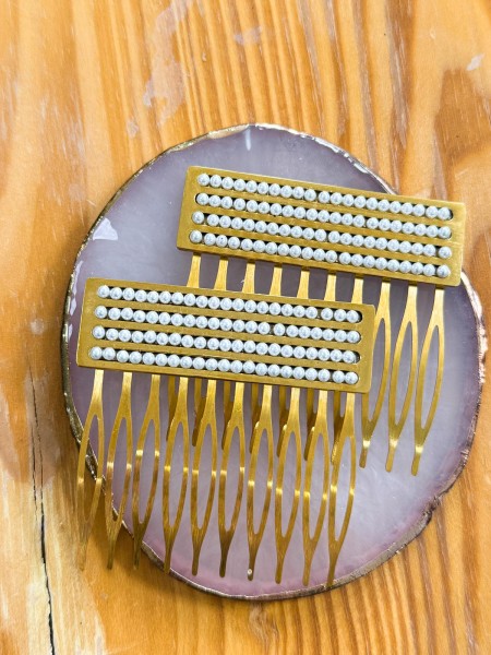 2 PEINAS RECTÁNGULO MINI PERLITAS